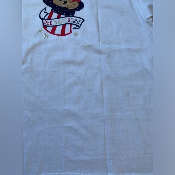 VTG Red White And Blue Patriotic USA Bear Embroidered White T-shirt Size L - Picture 3 of 7